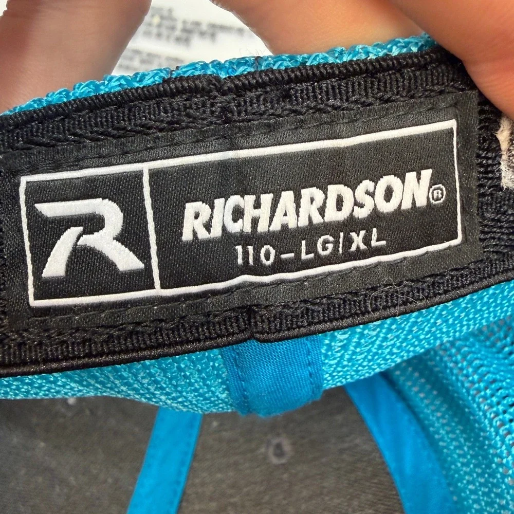 Richardson 110 Flexfit Trucker Hat Gray Turquoise Norris Est 2007 LG/XL Cap